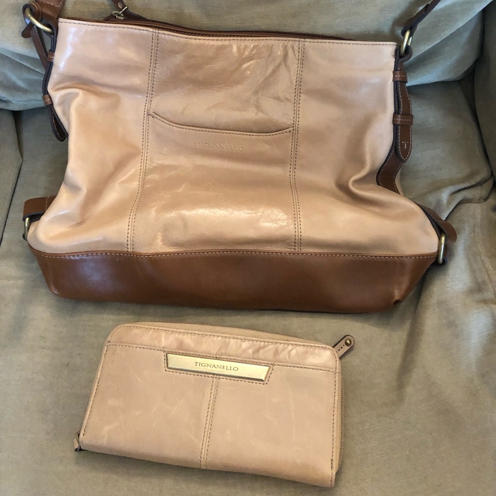 TIGNANELLO LEATHER HOBO W/MATCHING WALLET